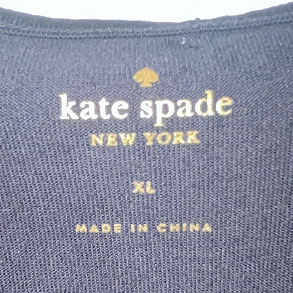 Womens Kate Spade‎ Black Dress Gingham Flutter Sleeve Cotton Knit XL Classic - Picture 4 of 8